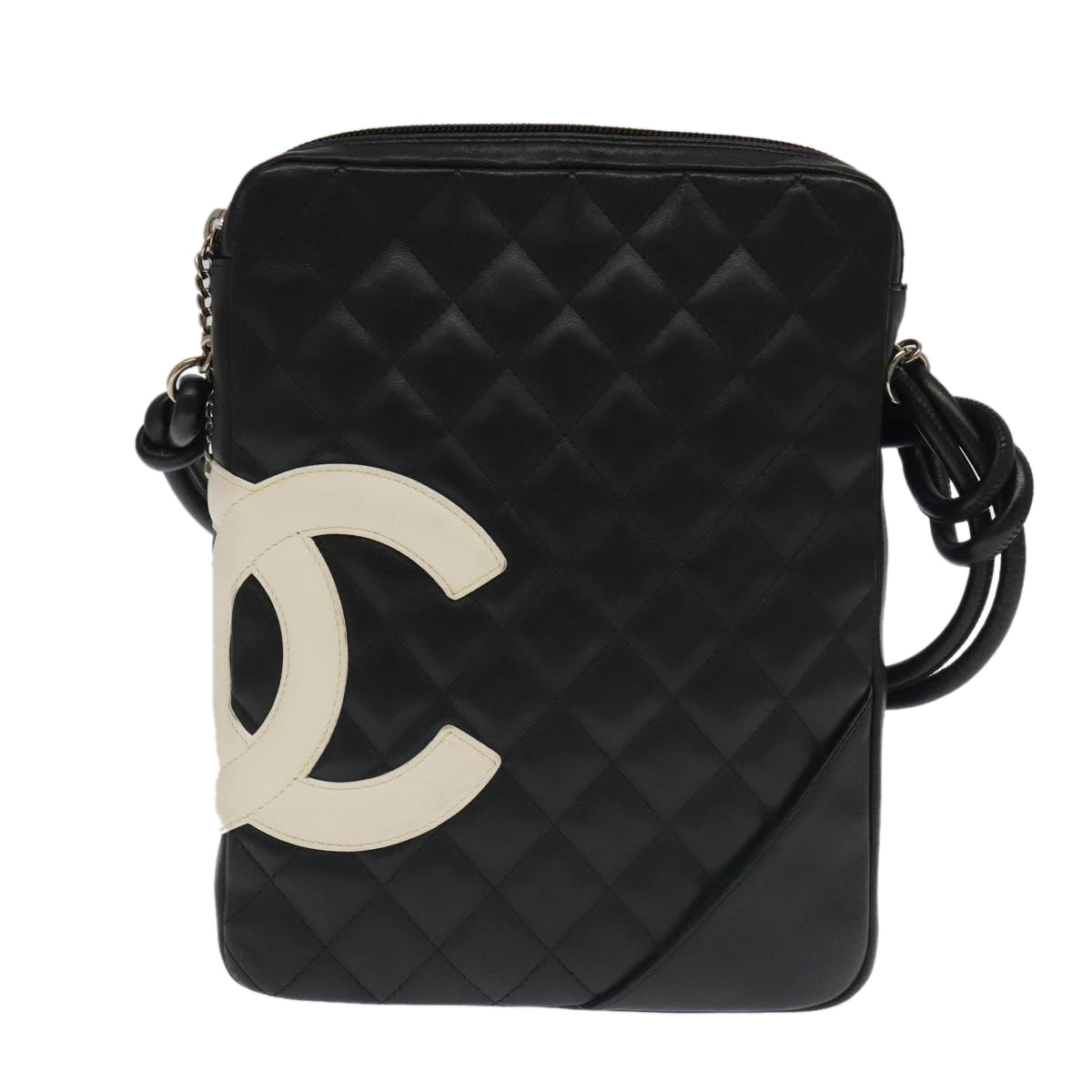 CHANEL Matelasse Cambon Line Shoulder Bag Leather Black Silver CC PP067