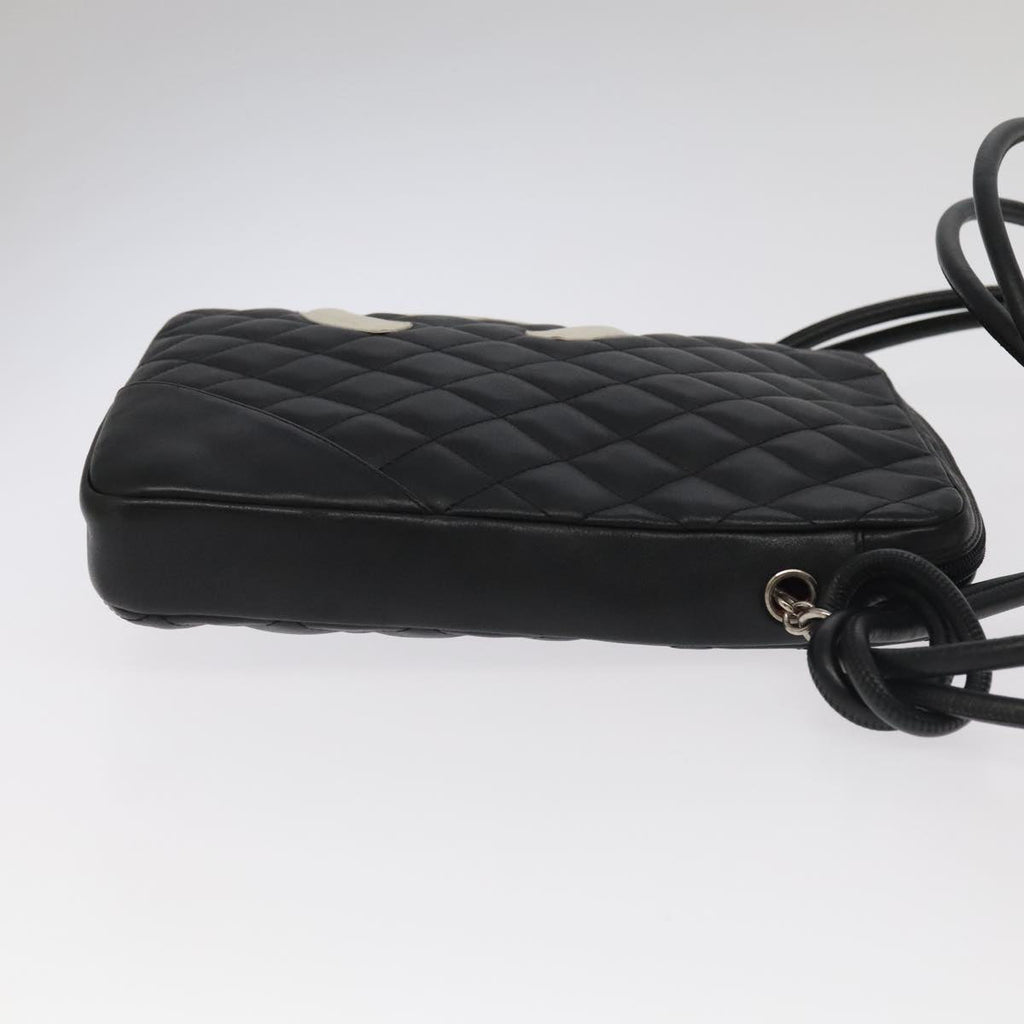 CHANEL Matelasse Cambon Line Shoulder Bag Leather Black Silver CC PP067