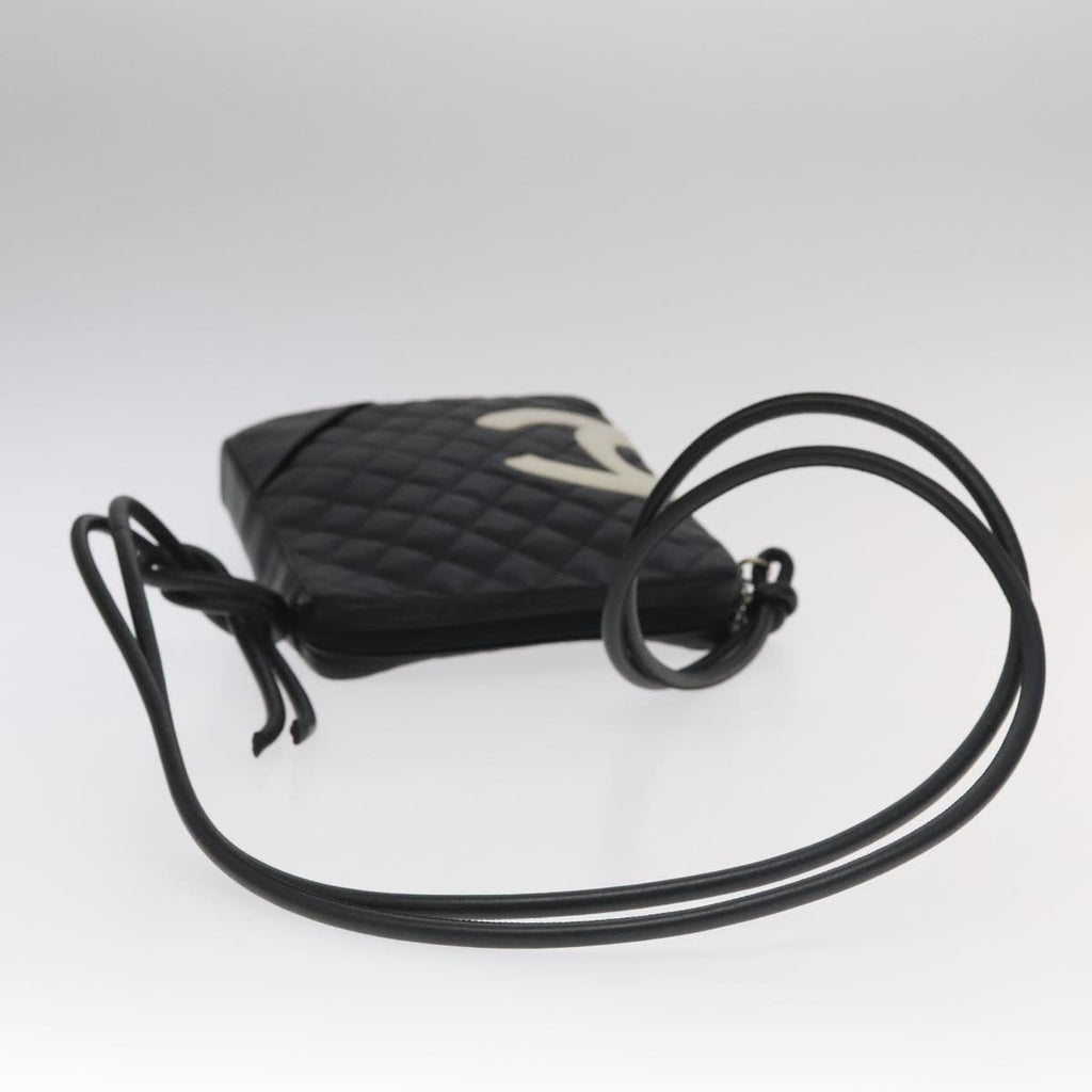 CHANEL Matelasse Cambon Line Shoulder Bag Leather Black Silver CC PP067