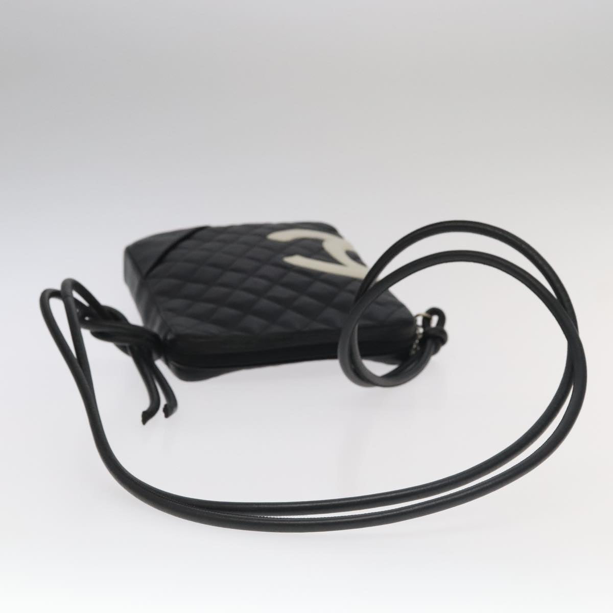 CHANEL Matelasse Cambon Line Shoulder Bag Leather Black Silver CC PP067
