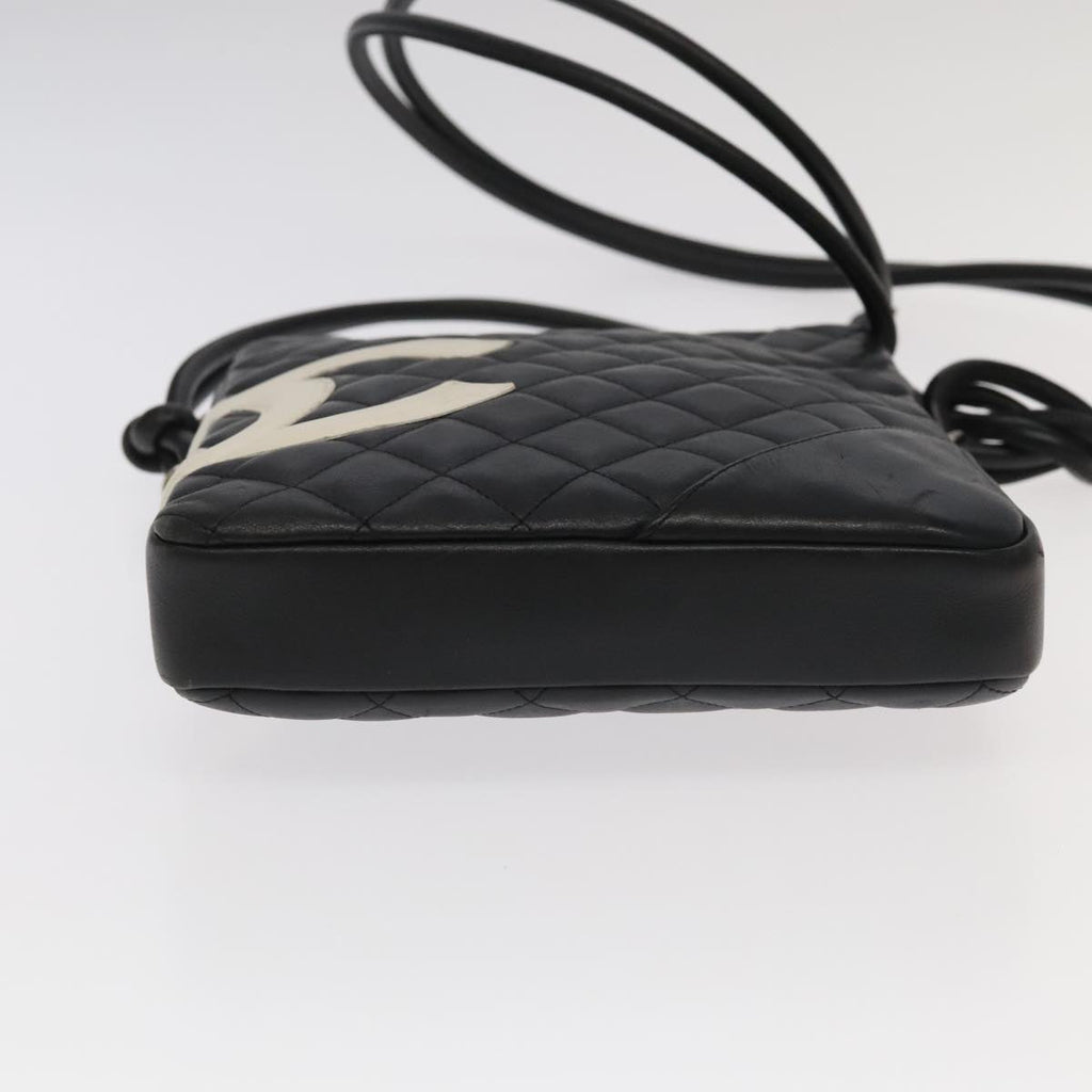 CHANEL Matelasse Cambon Line Shoulder Bag Leather Black Silver CC PP067