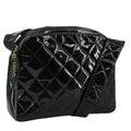 CHANEL Matelasse Shoulder Bag Patent Leather Black Gold CC PP073