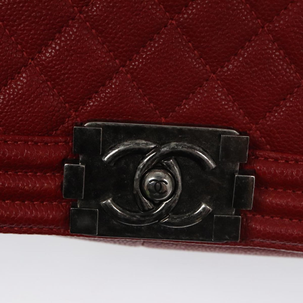CHANEL Matelasse Chain Shoulder Bag Caviar Skin Red Gold CC PP074
