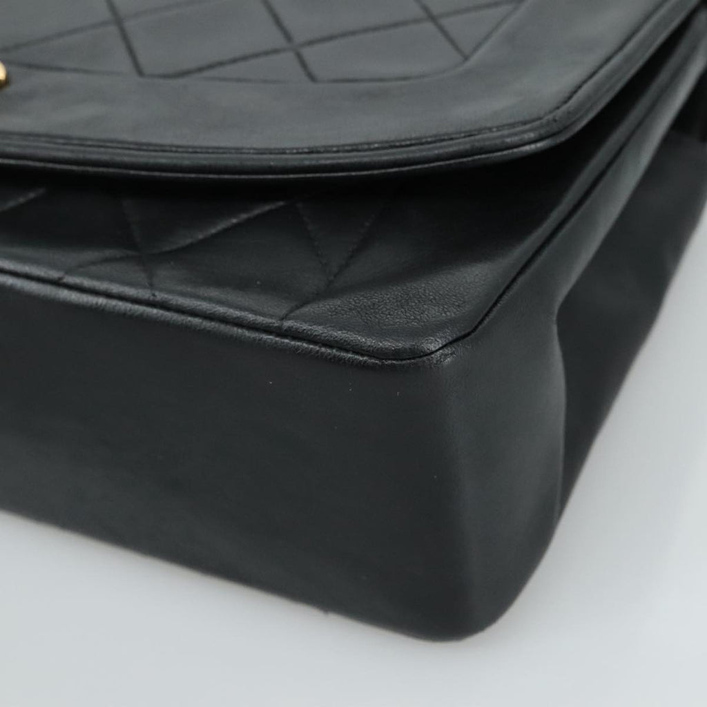 CHANEL Matelasse Chain Shoulder Bag Lamb Skin Black Gold CC PP075