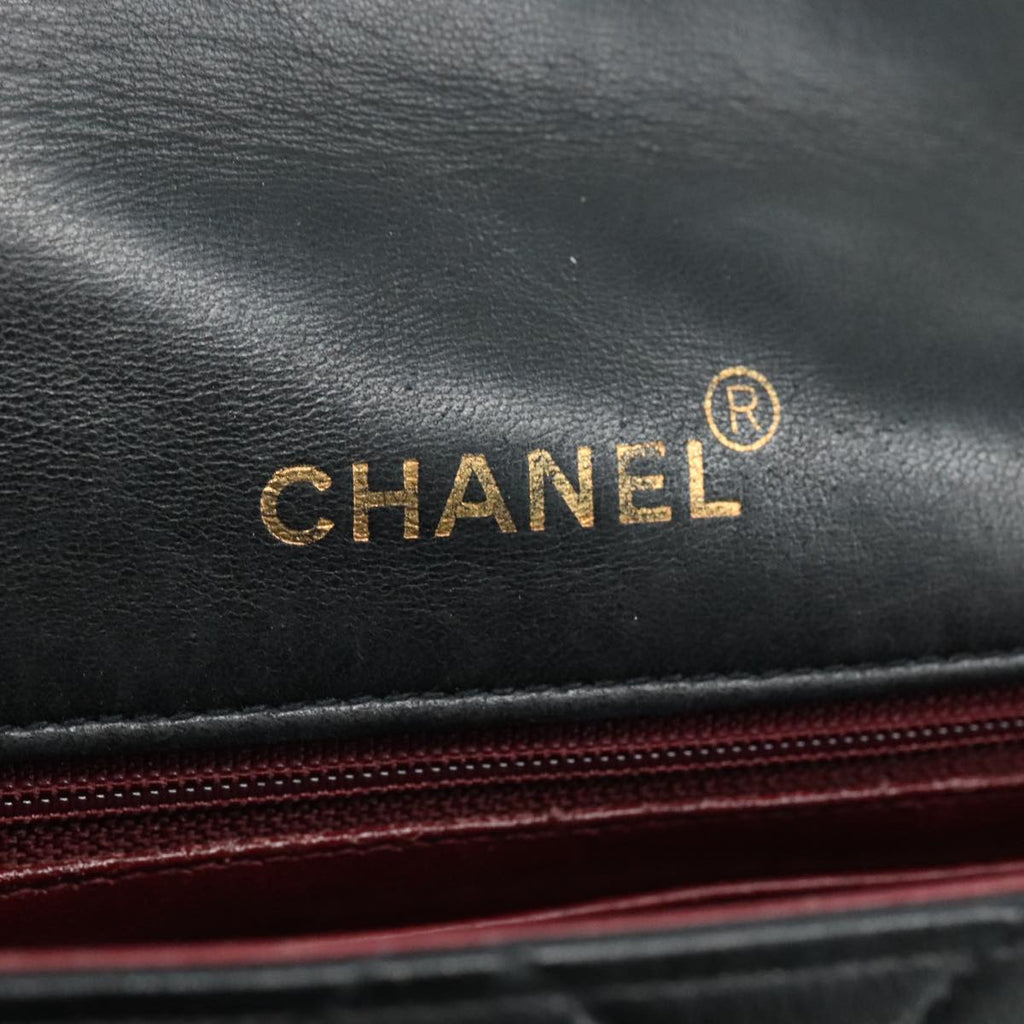 CHANEL Matelasse Chain Shoulder Bag Lamb Skin Black Gold CC PP075