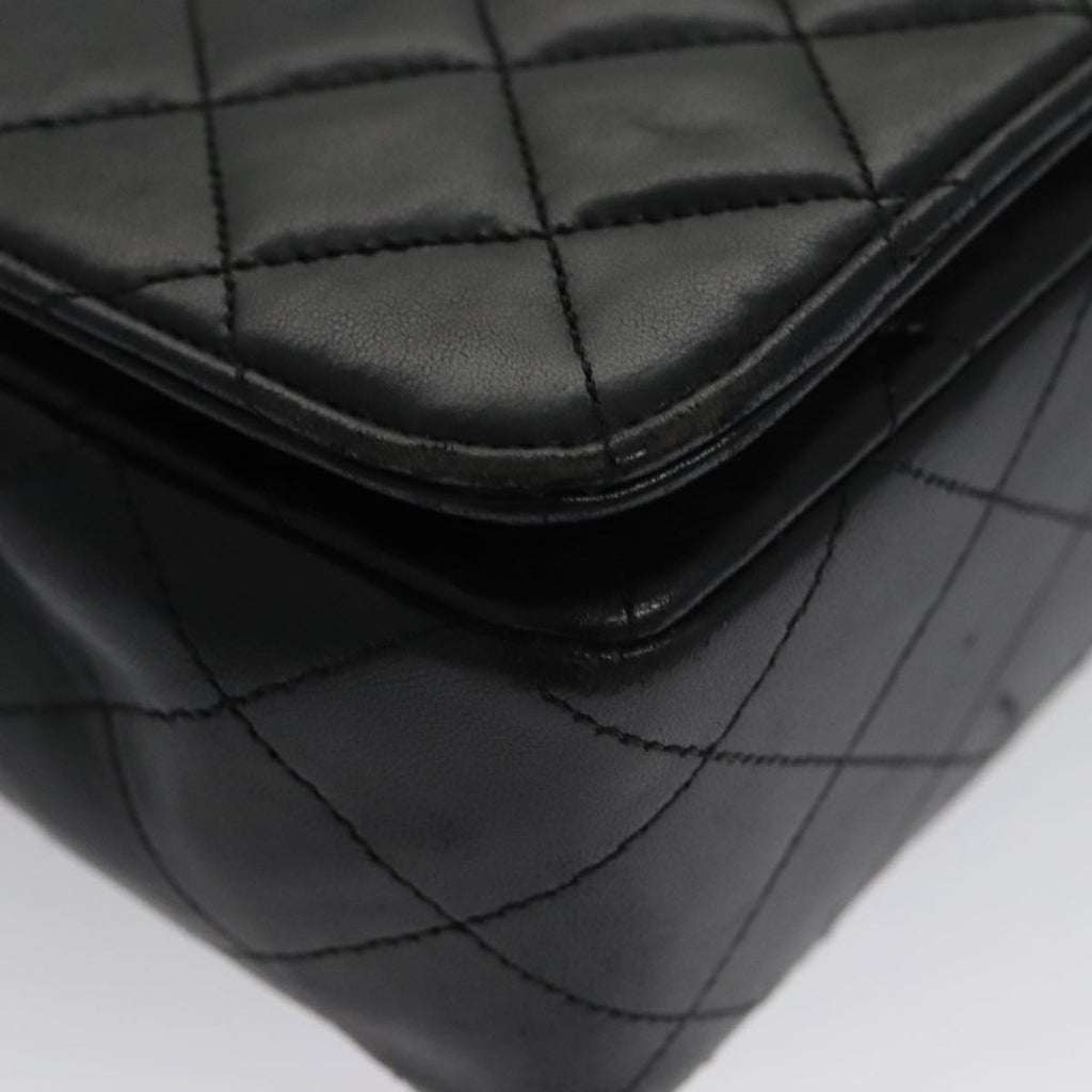 CHANEL Matelasse Chain Shoulder Bag Lamb Skin Black Gold CC PP076