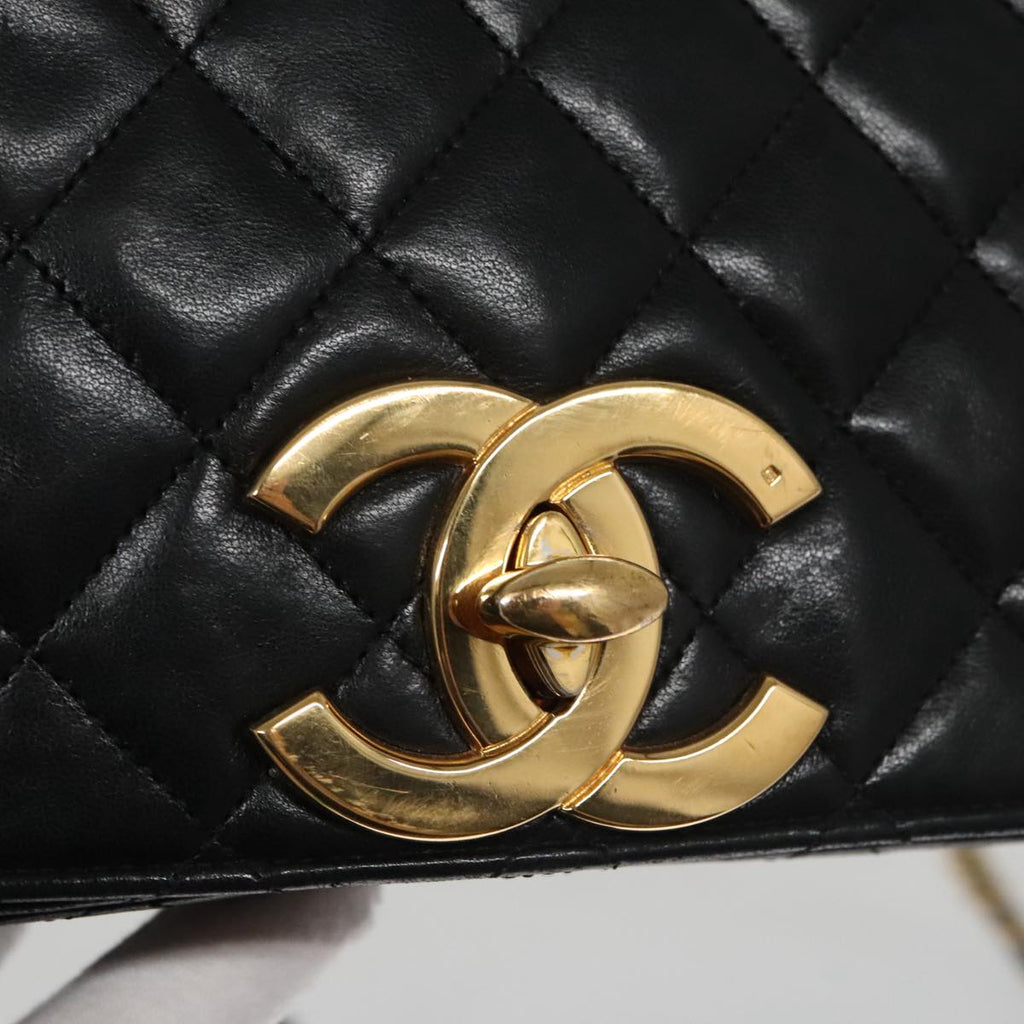 CHANEL Matelasse Chain Shoulder Bag Lamb Skin Black Gold CC PP076
