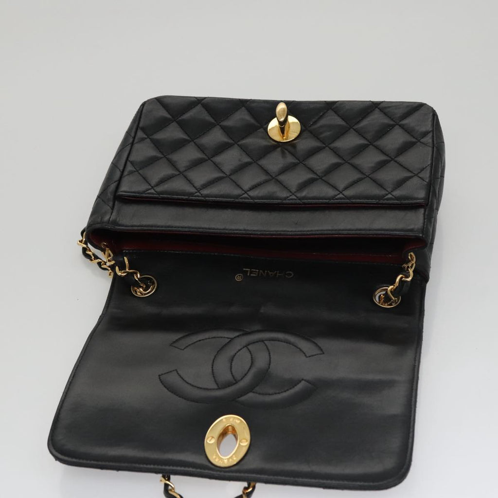 CHANEL Matelasse Chain Shoulder Bag Lamb Skin Black Gold CC PP076