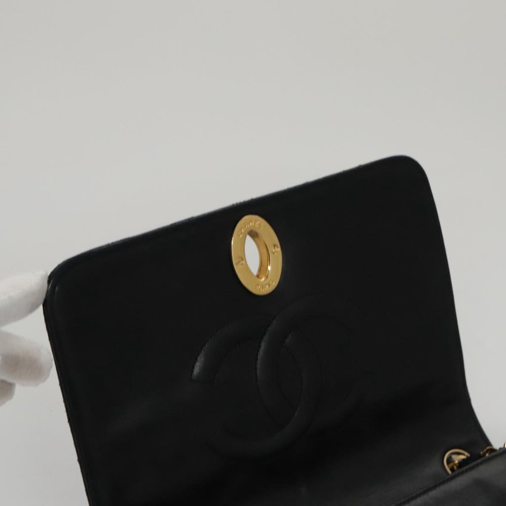 CHANEL Matelasse Chain Shoulder Bag Lamb Skin Black Gold CC PP076