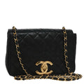 CHANEL Matelasse Chain Shoulder Bag Lamb Skin Black Gold CC PP076