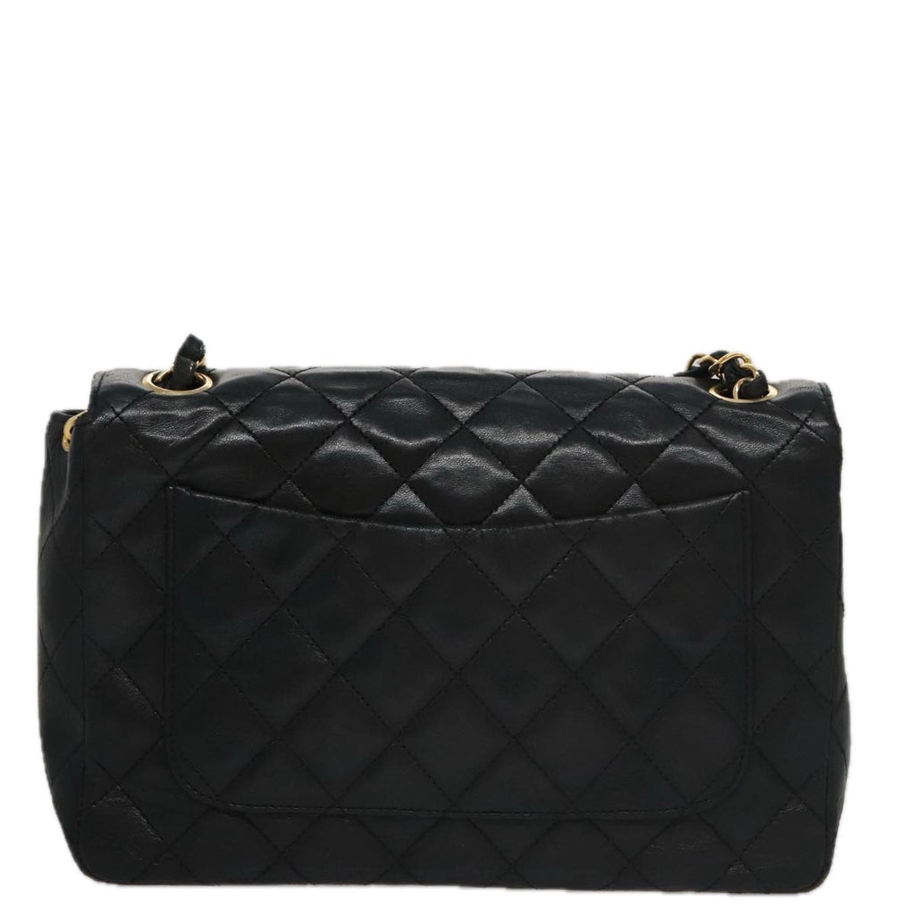 CHANEL Matelasse Chain Shoulder Bag Lamb Skin Black Gold CC PP076