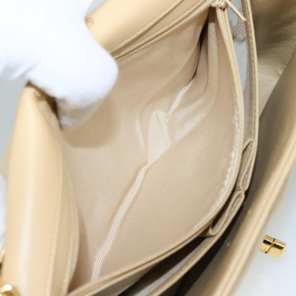 CHANEL Matelasse Chain Shoulder Bag Lamb Skin Beige Gold CC PP077