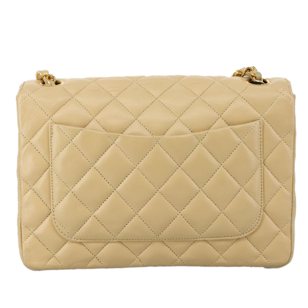 CHANEL Matelasse Chain Shoulder Bag Lamb Skin Beige Gold CC PP077