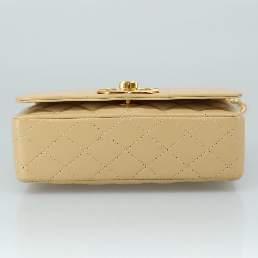 CHANEL Matelasse Chain Shoulder Bag Lamb Skin Beige Gold CC PP077