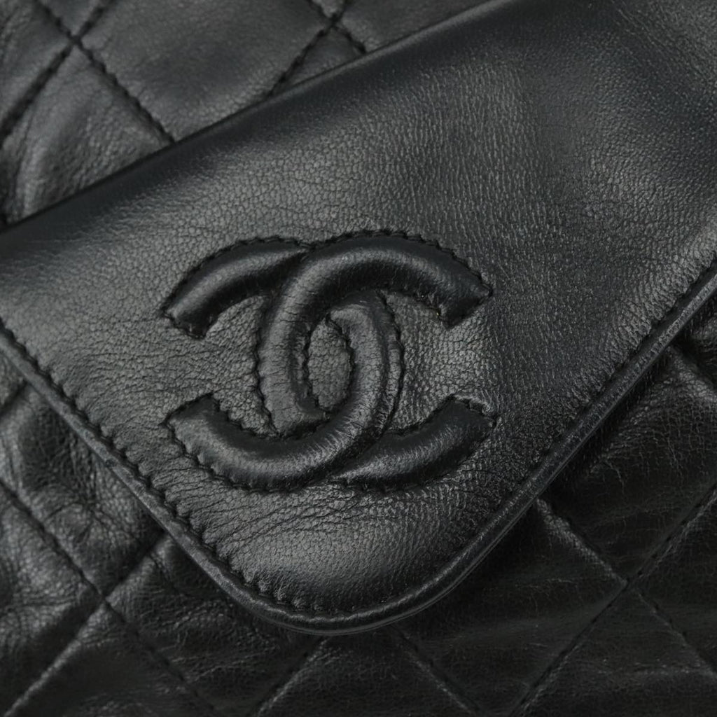 CHANEL Matelasse Chain Shoulder Bag Lamb Skin Black Gold CC PP082