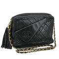 CHANEL Matelasse Chain Shoulder Bag Lamb Skin Black Gold CC PP082