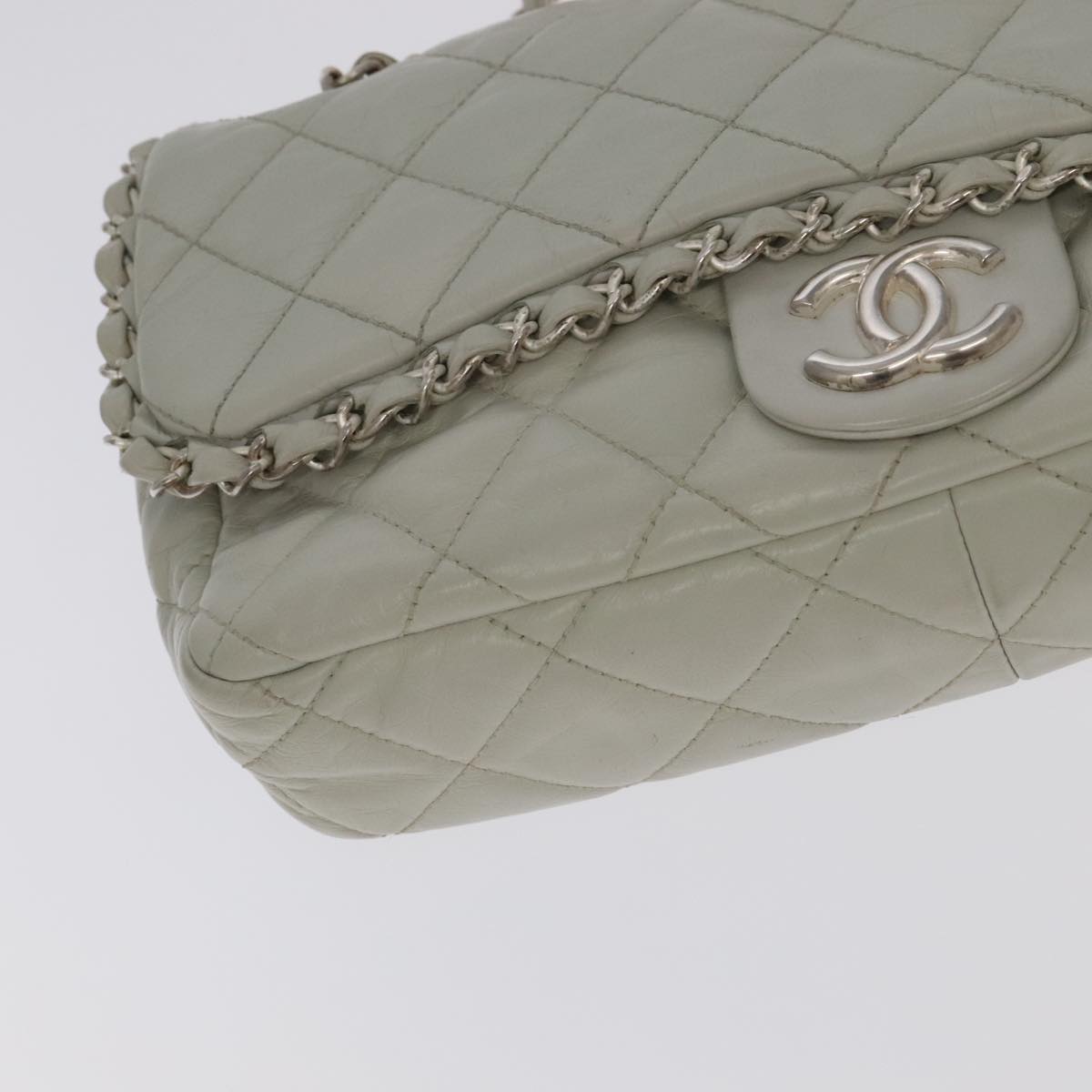 CHANEL Matelasse Chain Shoulder Bag Leather White Silver CC PP083