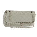 CHANEL Matelasse Chain Shoulder Bag Leather White Silver CC PP083