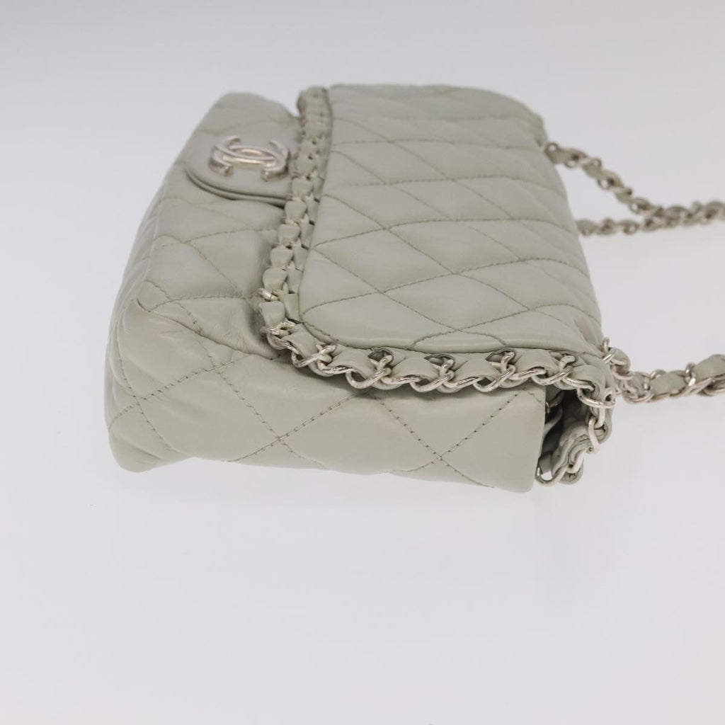 CHANEL Matelasse Chain Shoulder Bag Leather White Silver CC PP083