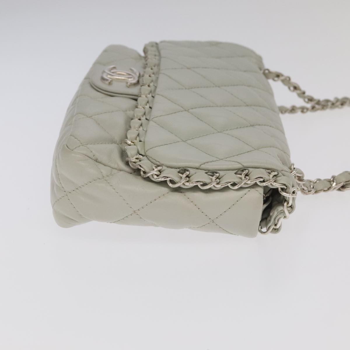 CHANEL Matelasse Chain Shoulder Bag Leather White Silver CC PP083