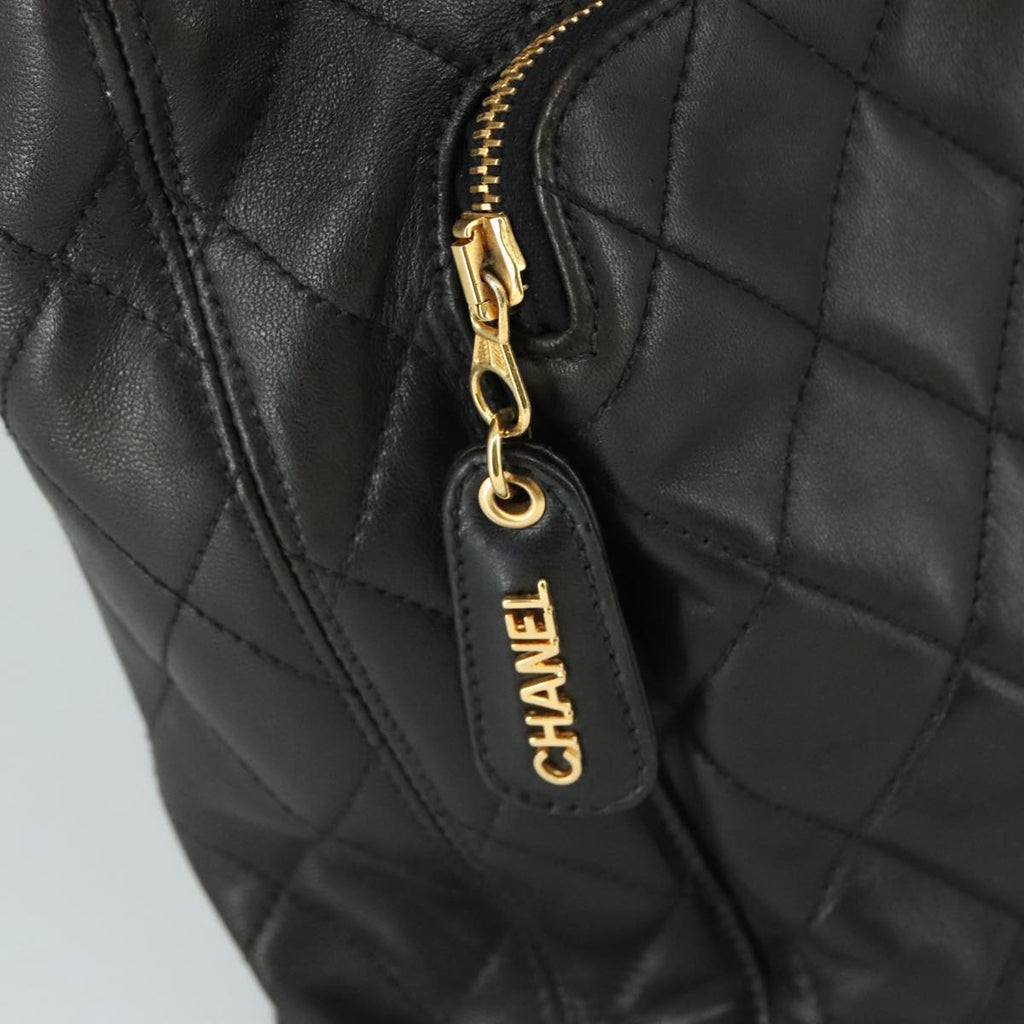 CHANEL Matelasse Tote Bag Lamb Skin Black Gold CC PP098