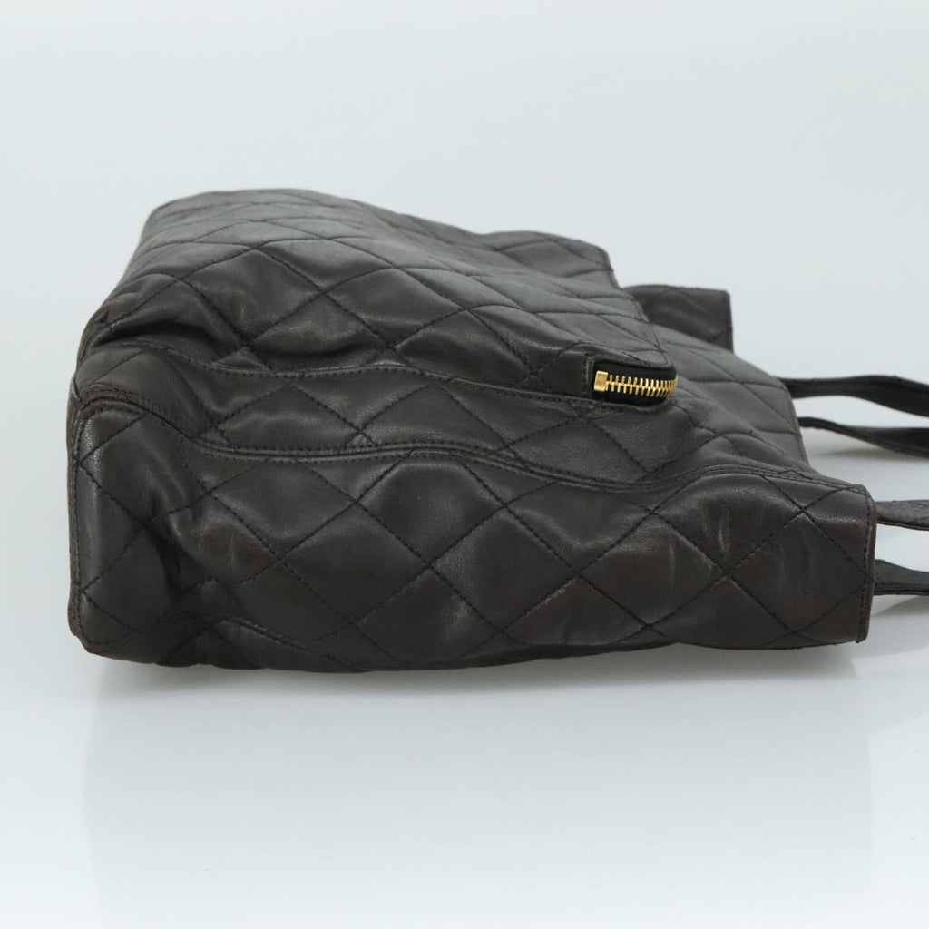 CHANEL Matelasse Tote Bag Lamb Skin Black Gold CC PP098