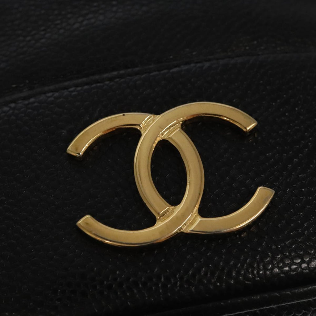 CHANEL Chain Shoulder Bag Caviar Skin Black Gold CC PP101