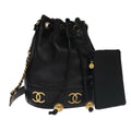 CHANEL Chain Shoulder Bag Caviar Skin Black Gold CC PP101