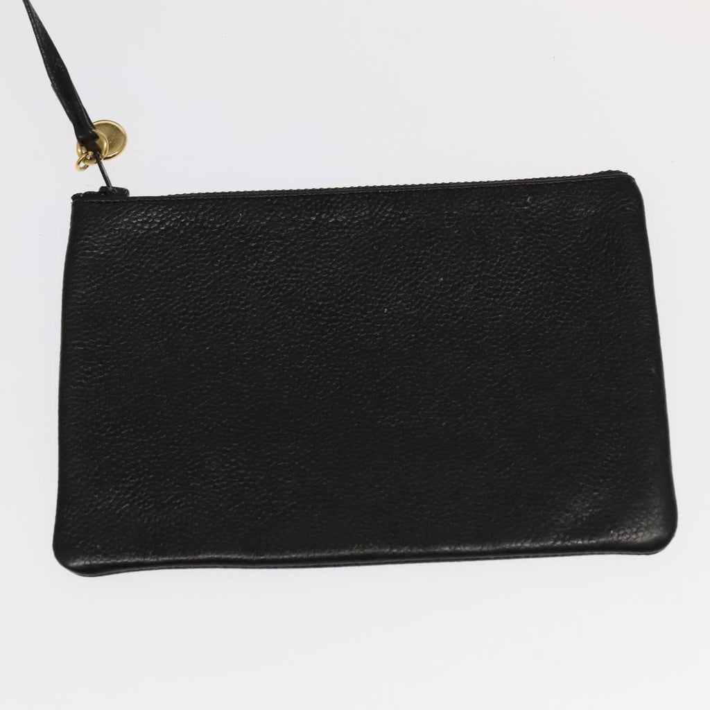 CHANEL Chain Shoulder Bag Caviar Skin Black Gold CC PP101