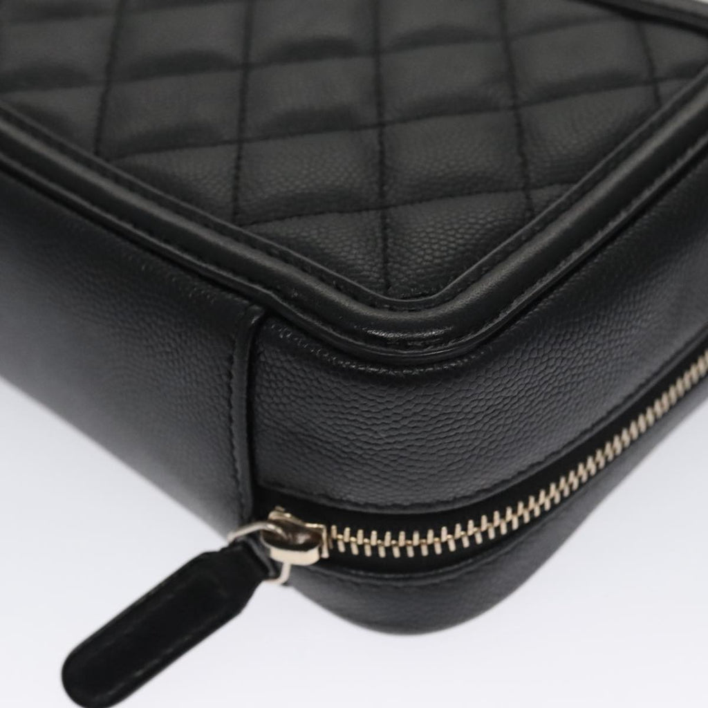 CHANEL Matelasse Chain Shoulder Bag Caviar Skin Black Gold CC PP102