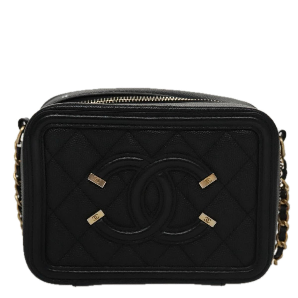 CHANEL Matelasse Chain Shoulder Bag Caviar Skin Black Gold CC PP102