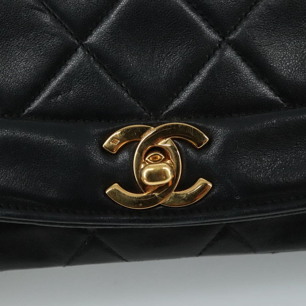 CHANEL Matelasse Chain Shoulder Bag Lamb Skin Black Gold CC PP104A