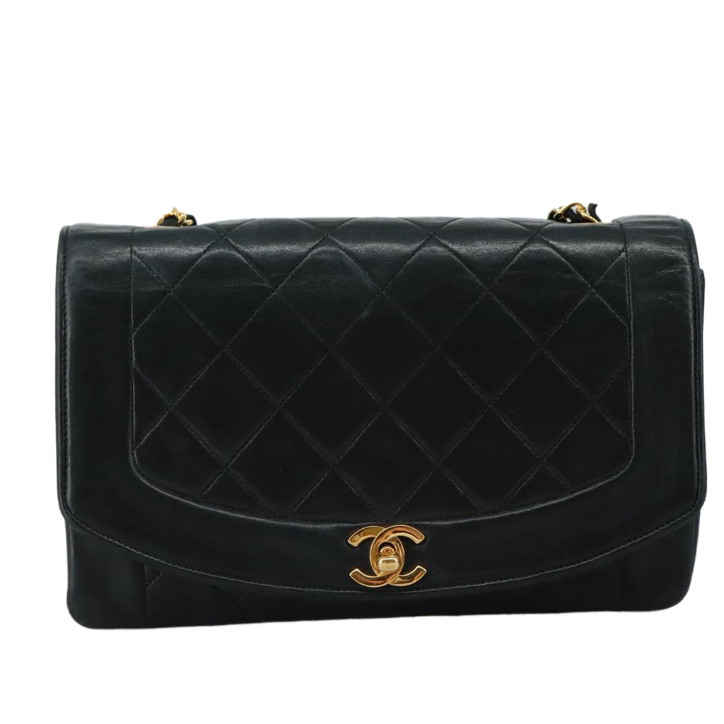 CHANEL Matelasse Chain Shoulder Bag Lamb Skin Black Gold CC PP104A