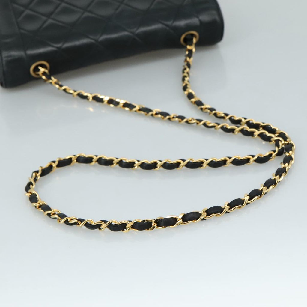 CHANEL Matelasse Chain Shoulder Bag Lamb Skin Black Gold CC PP104A