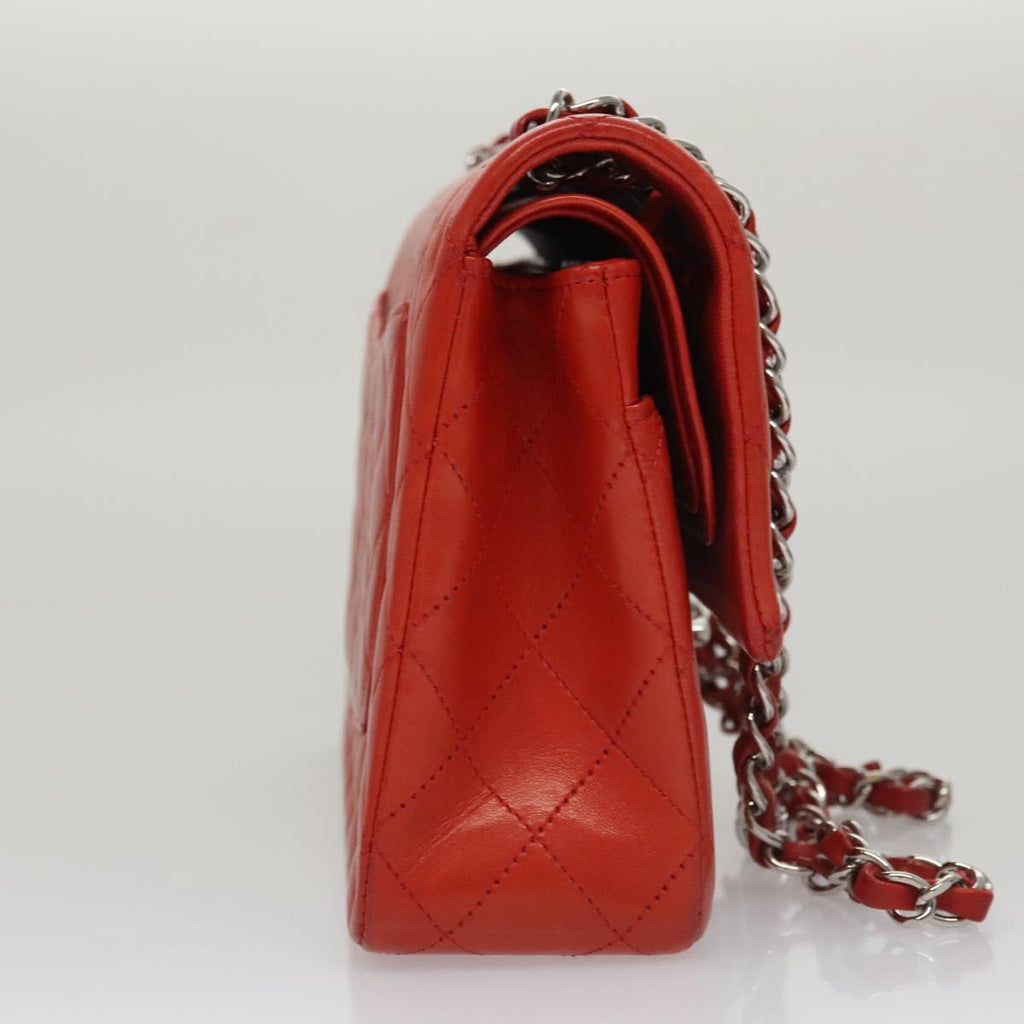 CHANEL Matelasse Chain Shoulder Bag Lamb Skin Orange Silver CC PP105A