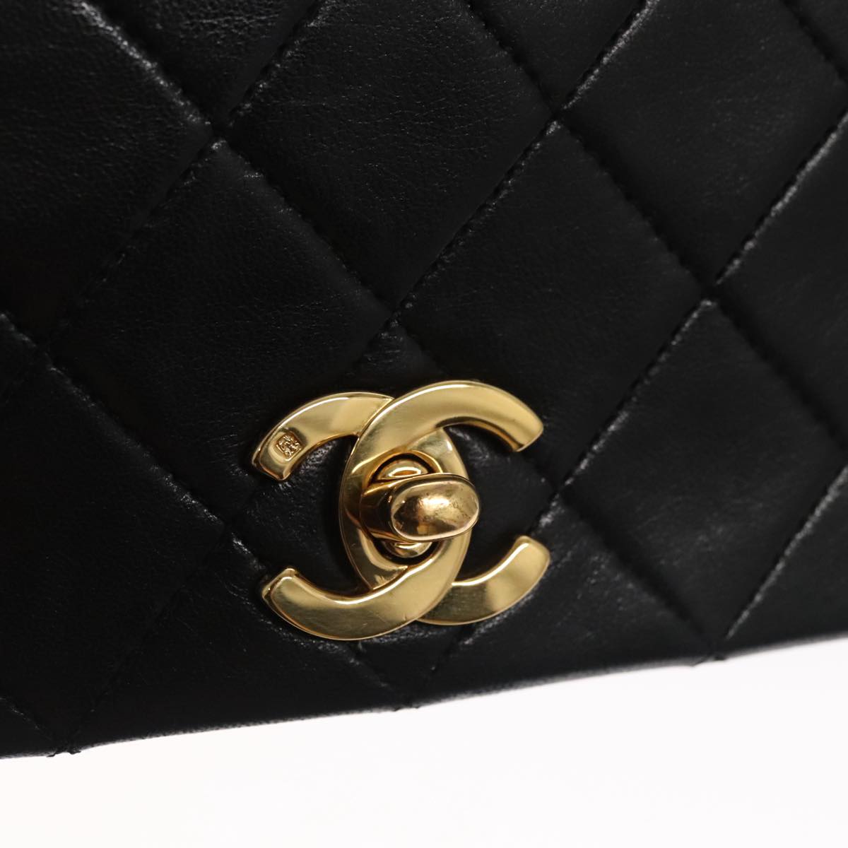 CHANEL Matelasse Chain Shoulder Bag Lamb Skin Black Gold CC PP106A