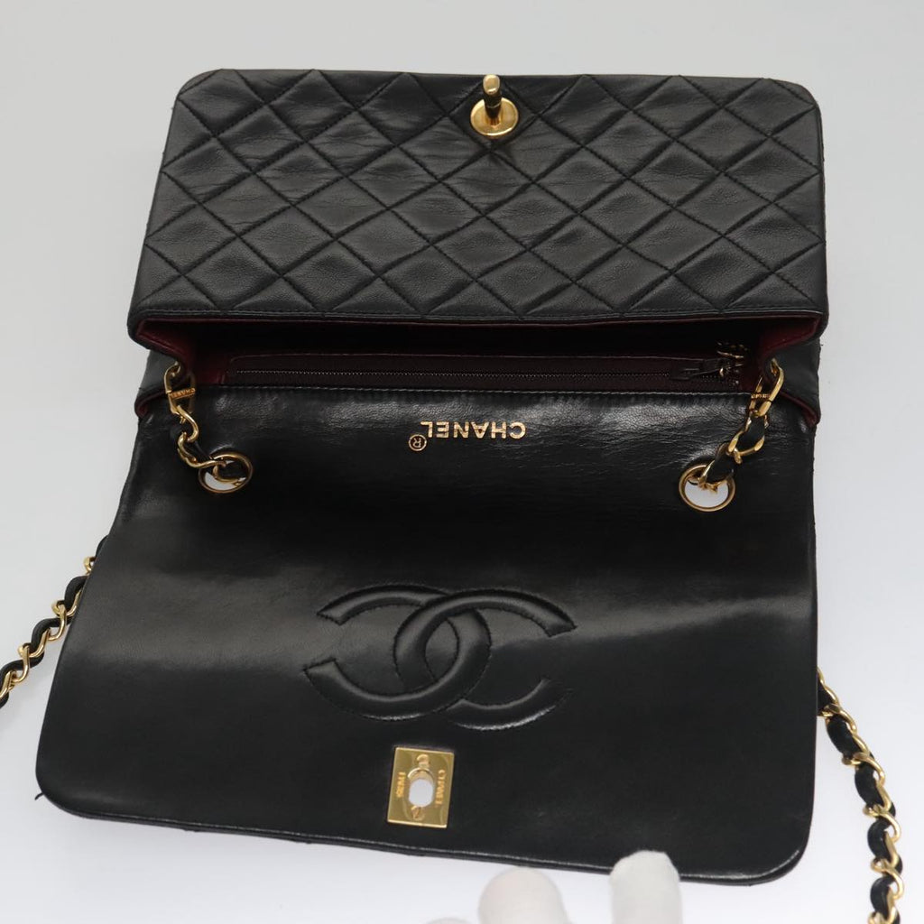 CHANEL Matelasse Chain Shoulder Bag Lamb Skin Black Gold CC PP106A