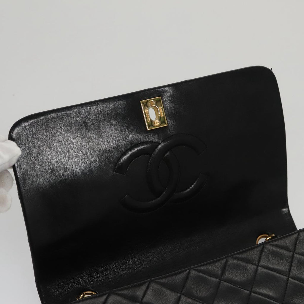 CHANEL Matelasse Chain Shoulder Bag Lamb Skin Black Gold CC PP106A