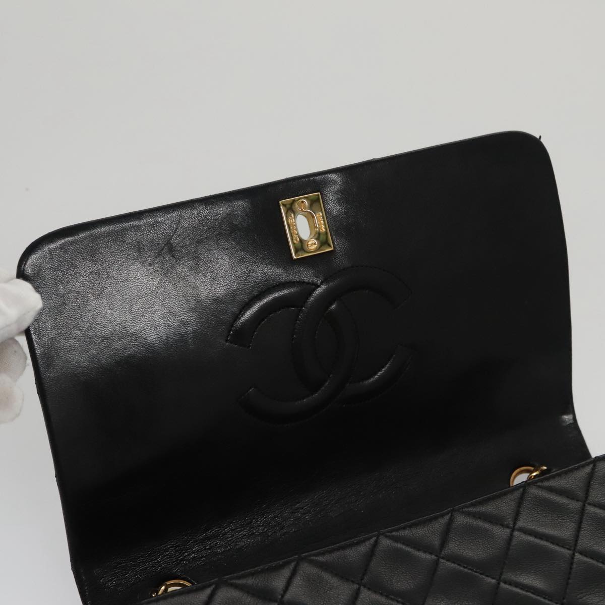 CHANEL Matelasse Chain Shoulder Bag Lamb Skin Black Gold CC PP106A