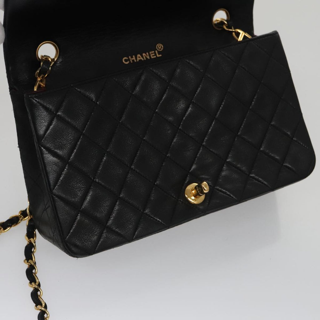 CHANEL Matelasse Chain Shoulder Bag Lamb Skin Black Gold CC PP106A