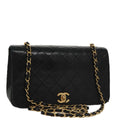 CHANEL Matelasse Chain Shoulder Bag Lamb Skin Black Gold CC PP106A