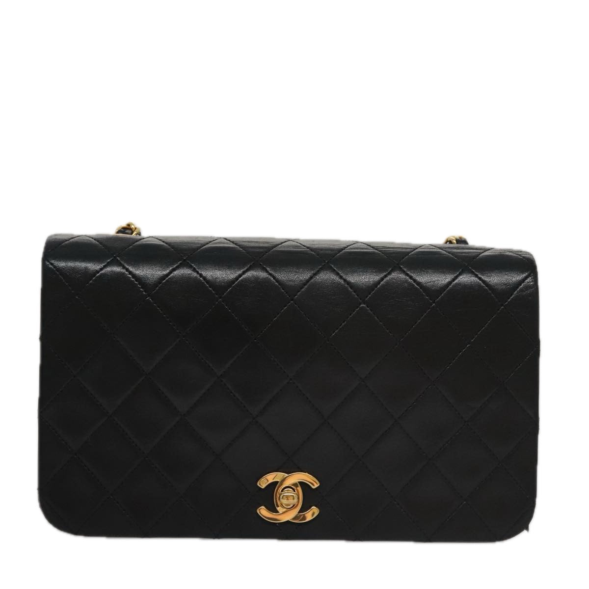 CHANEL Matelasse Chain Shoulder Bag Lamb Skin Black Gold CC PP106A