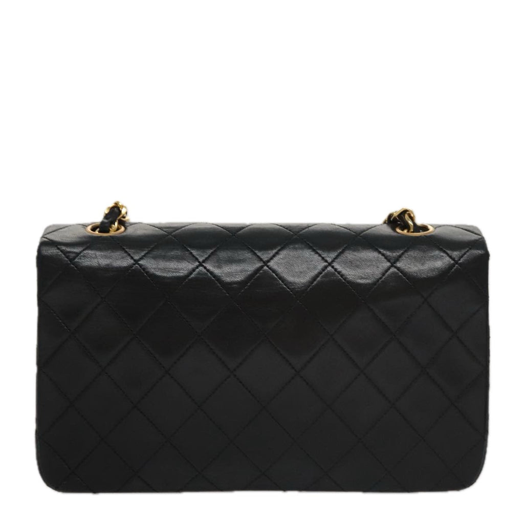 CHANEL Matelasse Chain Shoulder Bag Lamb Skin Black Gold CC PP106A