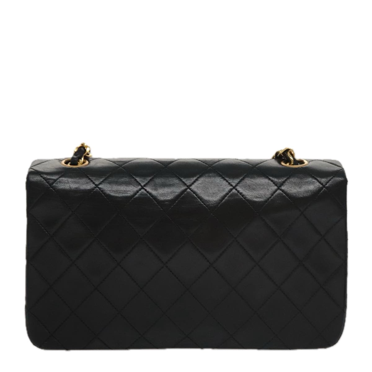 CHANEL Matelasse Chain Shoulder Bag Lamb Skin Black Gold CC PP106A
