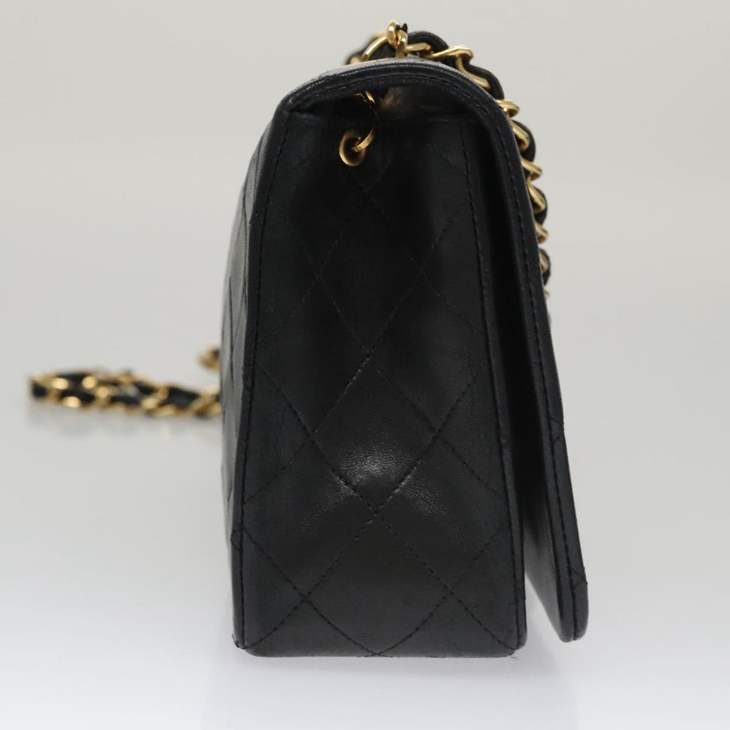 CHANEL Matelasse Chain Shoulder Bag Lamb Skin Black Gold CC PP106A