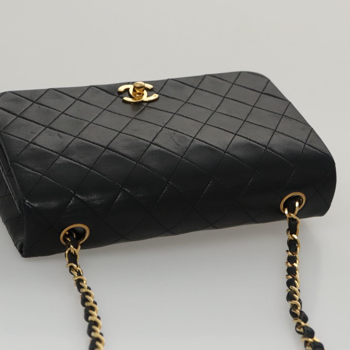 CHANEL Matelasse Chain Shoulder Bag Lamb Skin Black Gold CC PP106A
