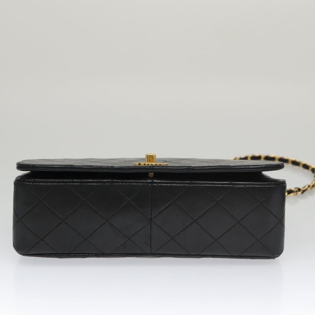 CHANEL Matelasse Chain Shoulder Bag Lamb Skin Black Gold CC PP106A