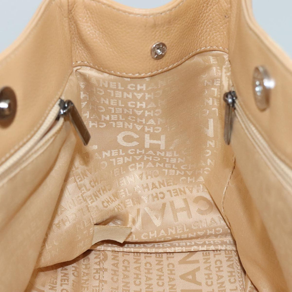 CHANEL Hand Bag Caviar Skin Brown Silver CC PP123