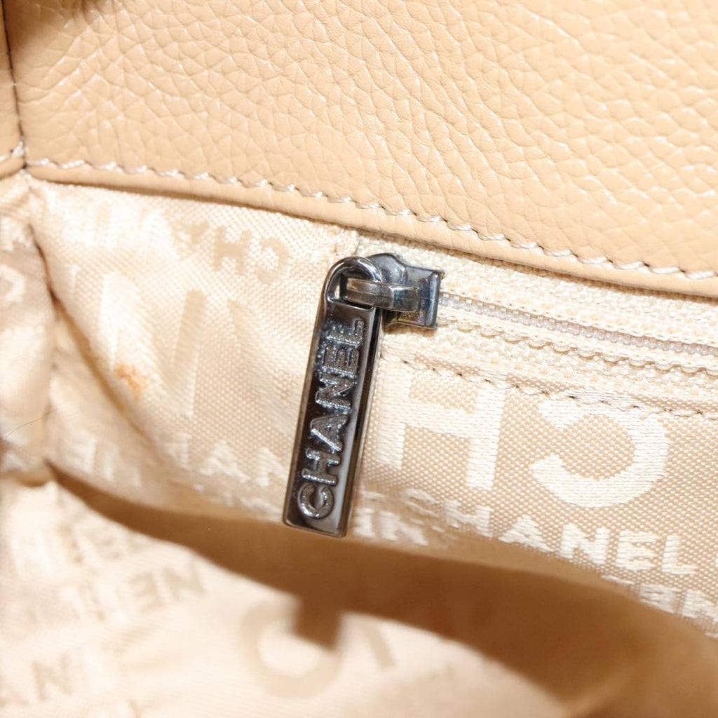 CHANEL Hand Bag Caviar Skin Brown Silver CC PP123