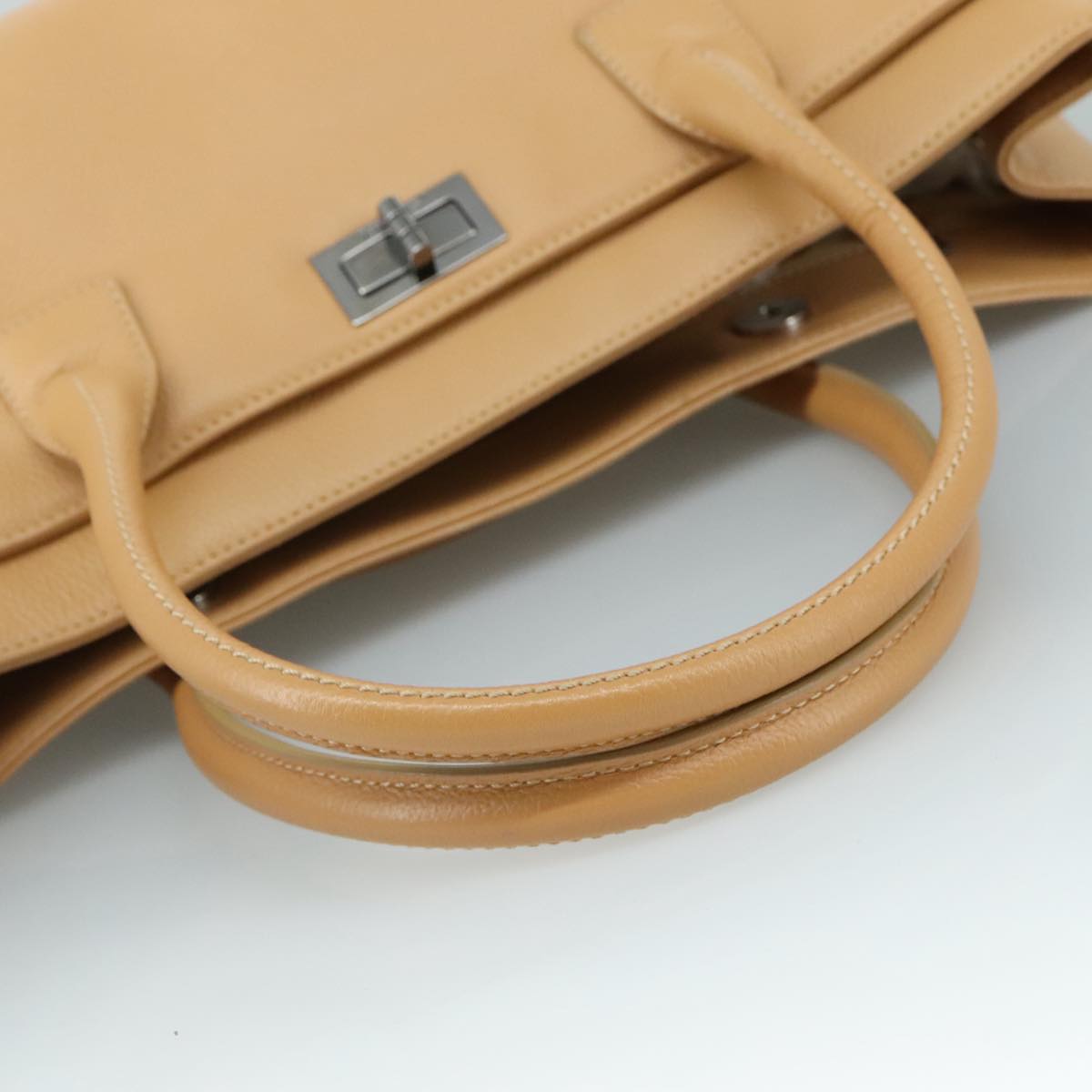 CHANEL Hand Bag Caviar Skin Brown Silver CC PP123